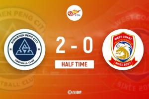 半场-新鹏城暂2-0西海岸 姚均晟、杨一鸣破门 雷森德伤退